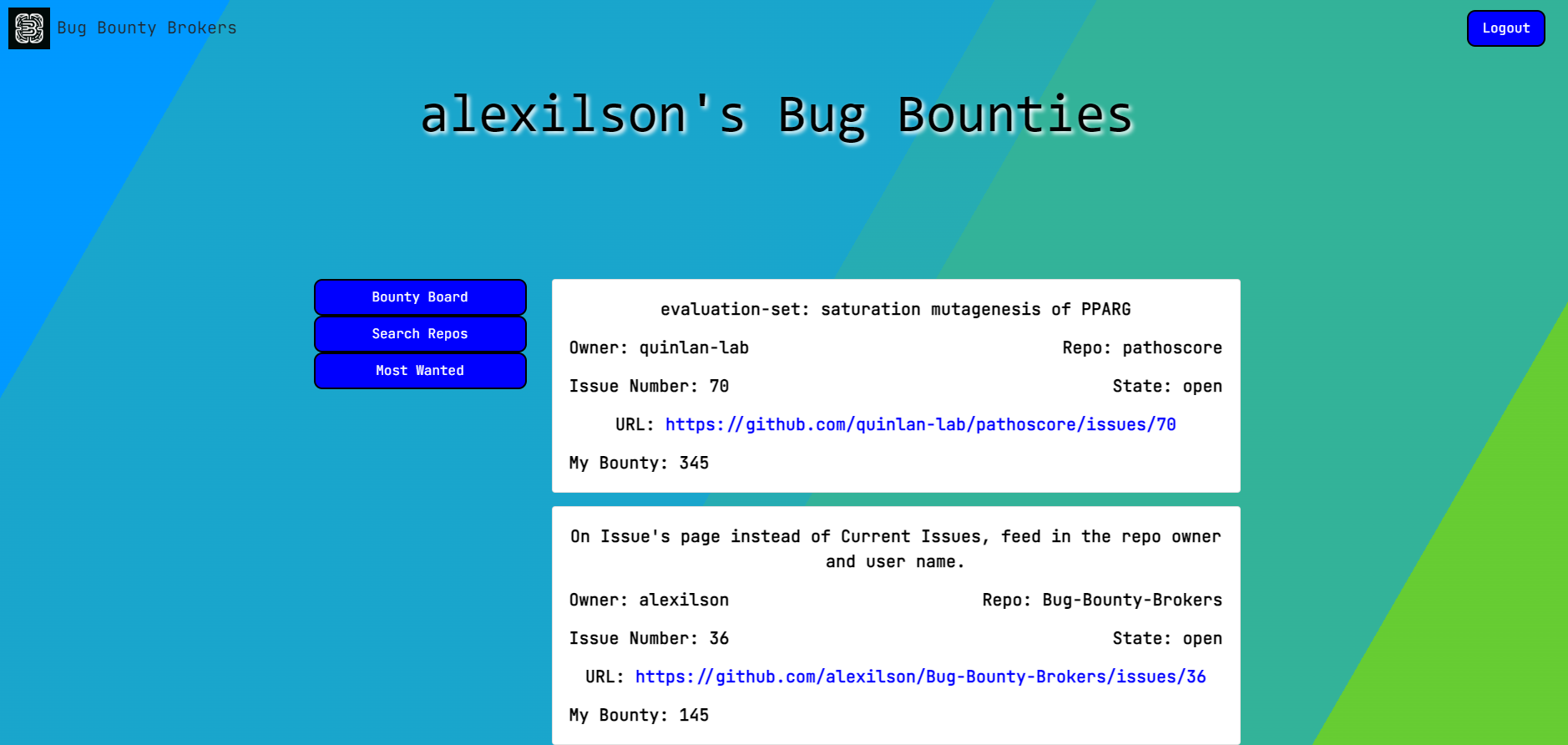 Screenshot of the dashboard page of the Bug Bounty Brokers website.