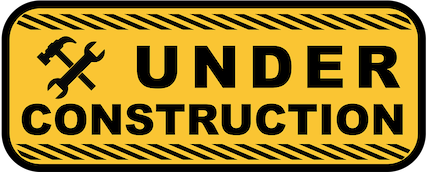 Black and yellow sign that says Under Construction in black with a logo of a crossed hammer and a wrench.