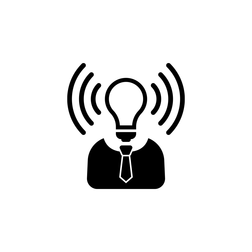 it's a person's upper torso, they are wearing a tie, but they have a lightbulb for a head except the head is kind of hovering and is not directly attached to the body and also the lightbulb is shooting out wifi