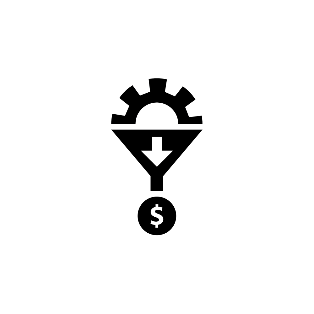 it looks like a gear going into a funnel and money comes out the bottom